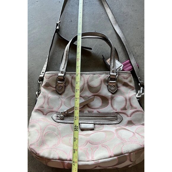 Coach Daisy Signature Metallic Outline Tote Shoulder Bag Hobo Purse Sateen PINK - Picture 6 of 16